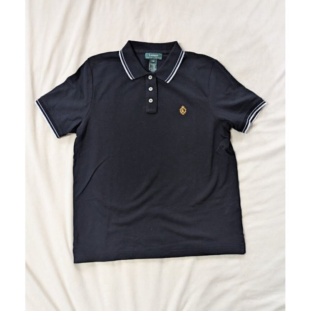 Ralph Lauren Vintage 90s Shirt Polo Black Collared Medium Preppy